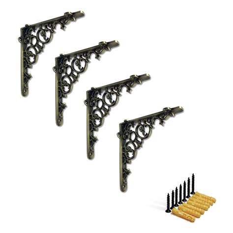 NACH Victorian Scroll Antique Brass Shelf Brackets 6 inch, 